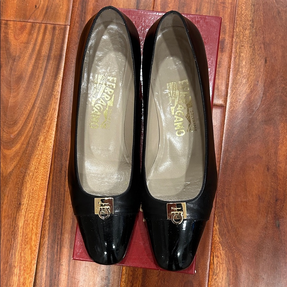 Salvatore Ferragamo Black Patent Leather Loafers